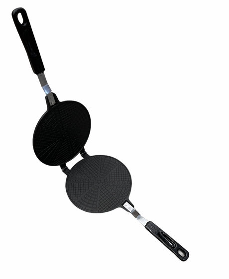 18cm Non-Stick Cast Aluminium Waffle Maker Snacks Pancake Cake Breakfast Making - Black
