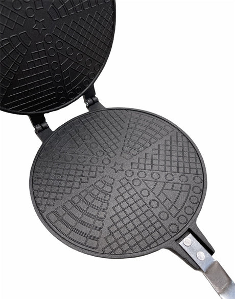 18cm Non-Stick Cast Aluminium Waffle Maker Snacks Pancake Cake Breakfast Making - Black