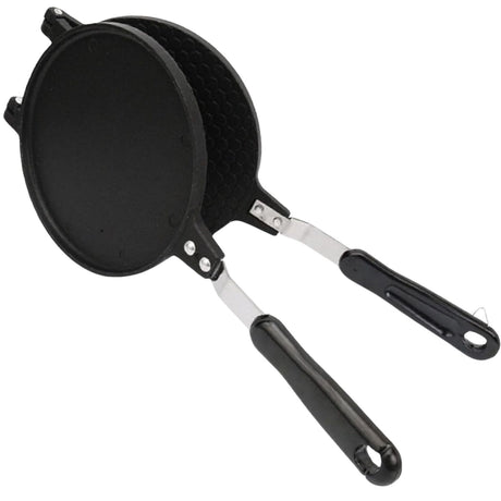 18cm Non-Stick Cast Aluminium Waffle Maker Snacks Pancake Cake Breakfast Making - Black
