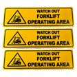 3x Forklift Operating Area Caution Safety Sign Pack - 33x9.5cm (Adhesive Stick On)