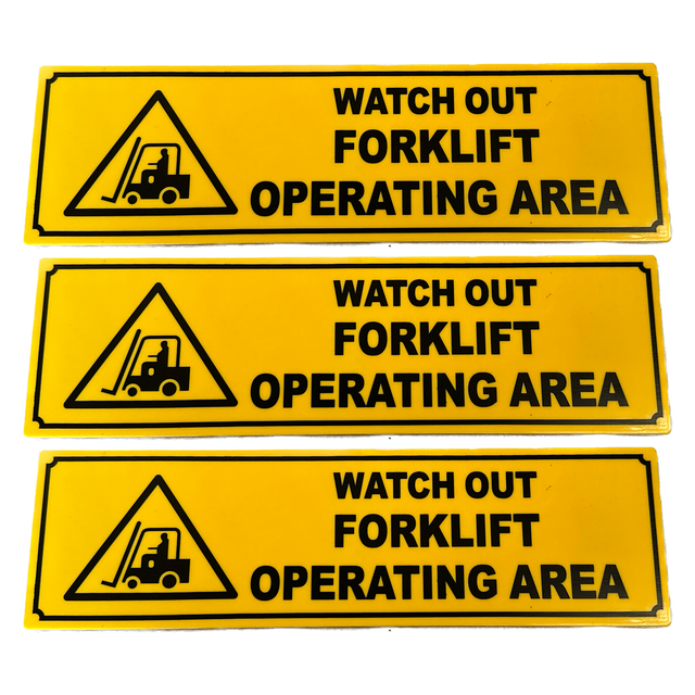 3x Forklift Operating Area Caution Safety Sign Pack - 33x9.5cm (Adhesive Stick On)