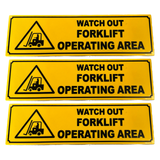 3x Forklift Operating Area Caution Safety Sign Pack - 33x9.5cm (Adhesive Stick On)