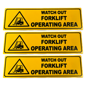 3x Forklift Operating Area Caution Safety Sign Pack - 33x9.5cm (Adhesive Stick On)