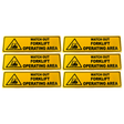 6x Forklift Operating Area Caution Safety Sign Bulk Pack - 33x9.5cm (Adhesive Stick On)