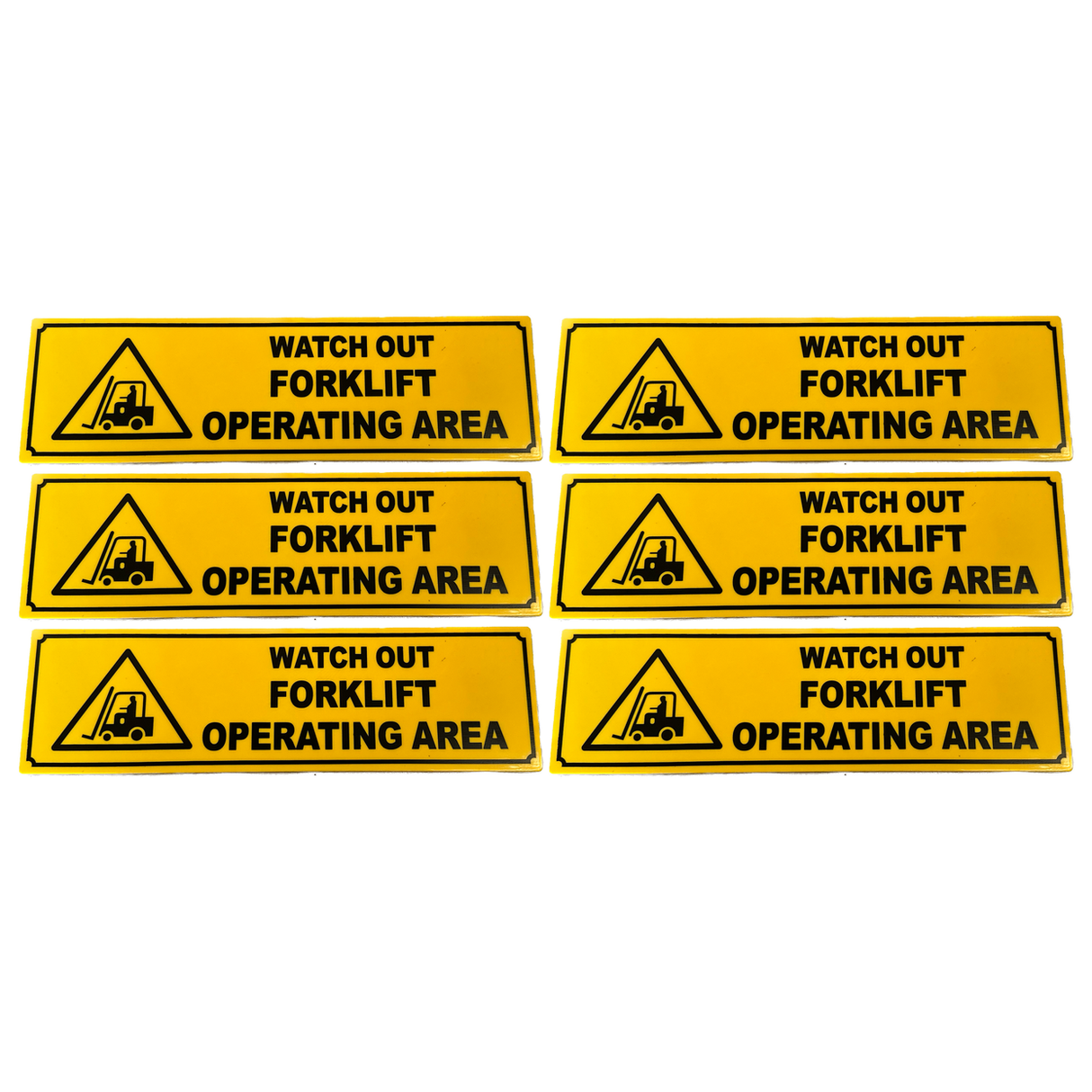 6x Forklift Operating Area Caution Safety Sign Bulk Pack - 33x9.5cm (Adhesive Stick On)