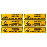 6x Forklift Operating Area Caution Safety Sign Bulk Pack - 33x9.5cm (Adhesive Stick On)