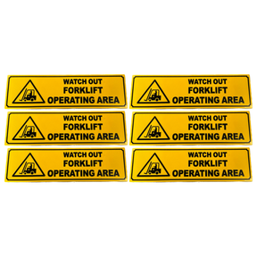 6x Forklift Operating Area Caution Safety Sign Bulk Pack - 33x9.5cm (Adhesive Stick On)