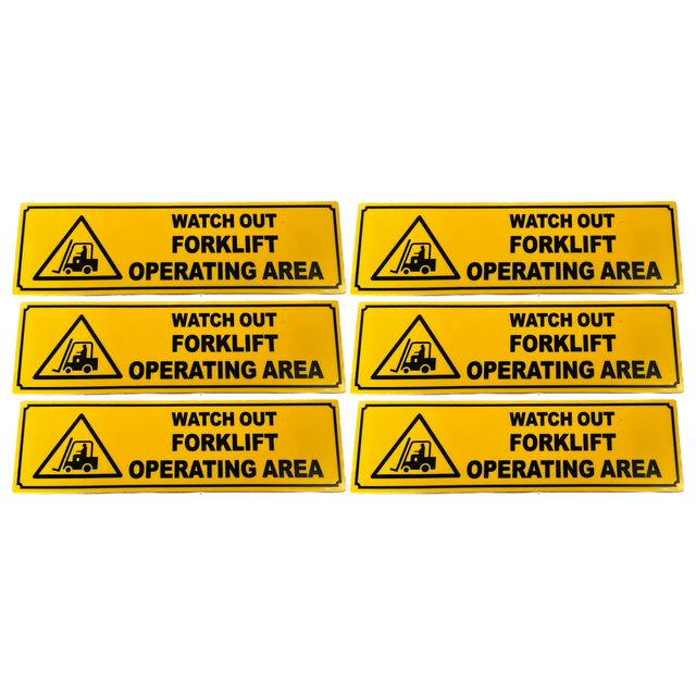 6x Forklift Operating Area Caution Safety Sign Bulk Pack - 33x9.5cm (Adhesive Stick On)
