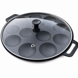 Dutch Poffertjes 12 Dimple Cast Aluminium Mini Pancake Pan w/ Handles & Lid