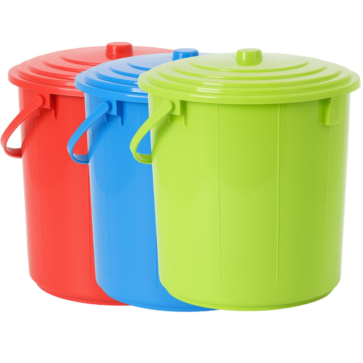 3x Plastic Bucket with Lid & Carry Handle 16L – Assorted Colours (30D x 28H cm)
