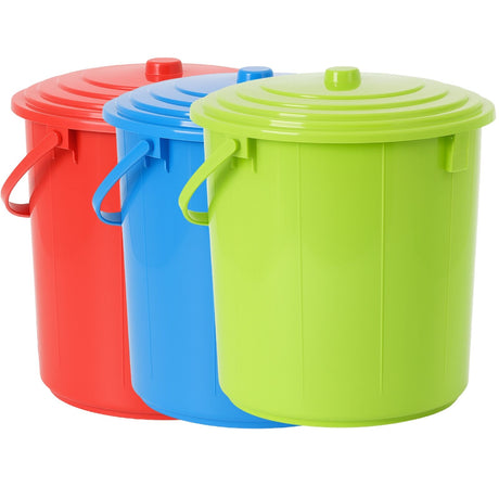 3x Plastic Bucket with Lid & Carry Handle 16L – Assorted Colours (30D x 28H cm)