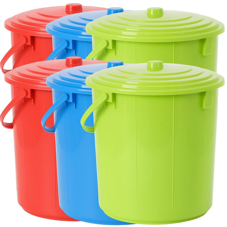 6x Plastic Bucket with Lid & Carry Handle 16L – Assorted Colours (30D x 28H cm)