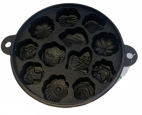 Malaysian Kuih Bahulu Cast Iron Pan - Decorative Sponge Cake Mould with Lid (Kue Bolu)