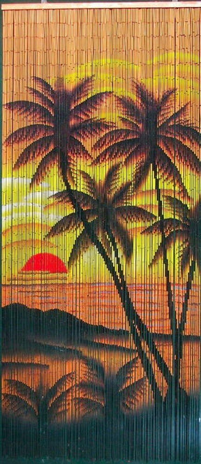 Deluxe Handmade Bamboo Door Curtain - Palm Trees Sunset (90x200cm Room Divider Strands/Wall Art)
