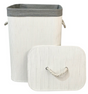 Collapsible Rectangular Bamboo Laundry Basket Clothes Bin Washing Hamper in White