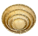 Round Bamboo Bowl Basket Serving Dishware Natural Wood - Set of 4