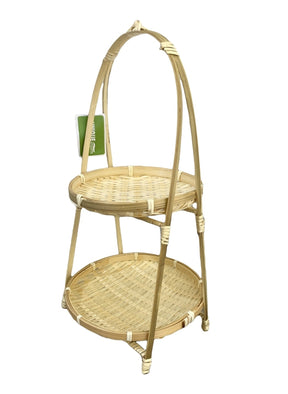 Bamboo 2-Tier Serving Rack Stand & Storage Organiser - Natural
