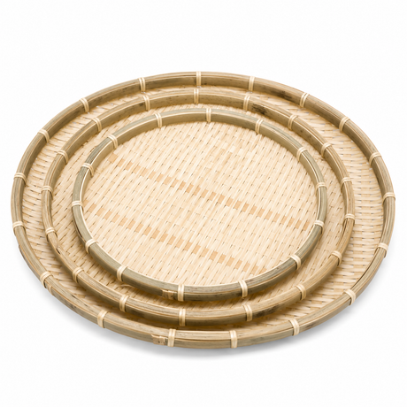 Round Bamboo Food Serving Tray Bowl Dishware Natural Wood - Set of 3