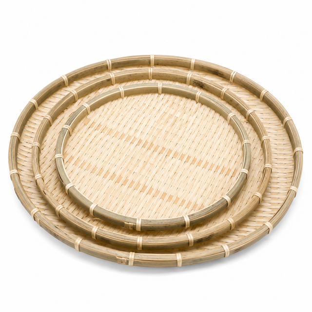 Round Bamboo Food Serving Tray Bowl Dishware Natural Wood - Set of 3