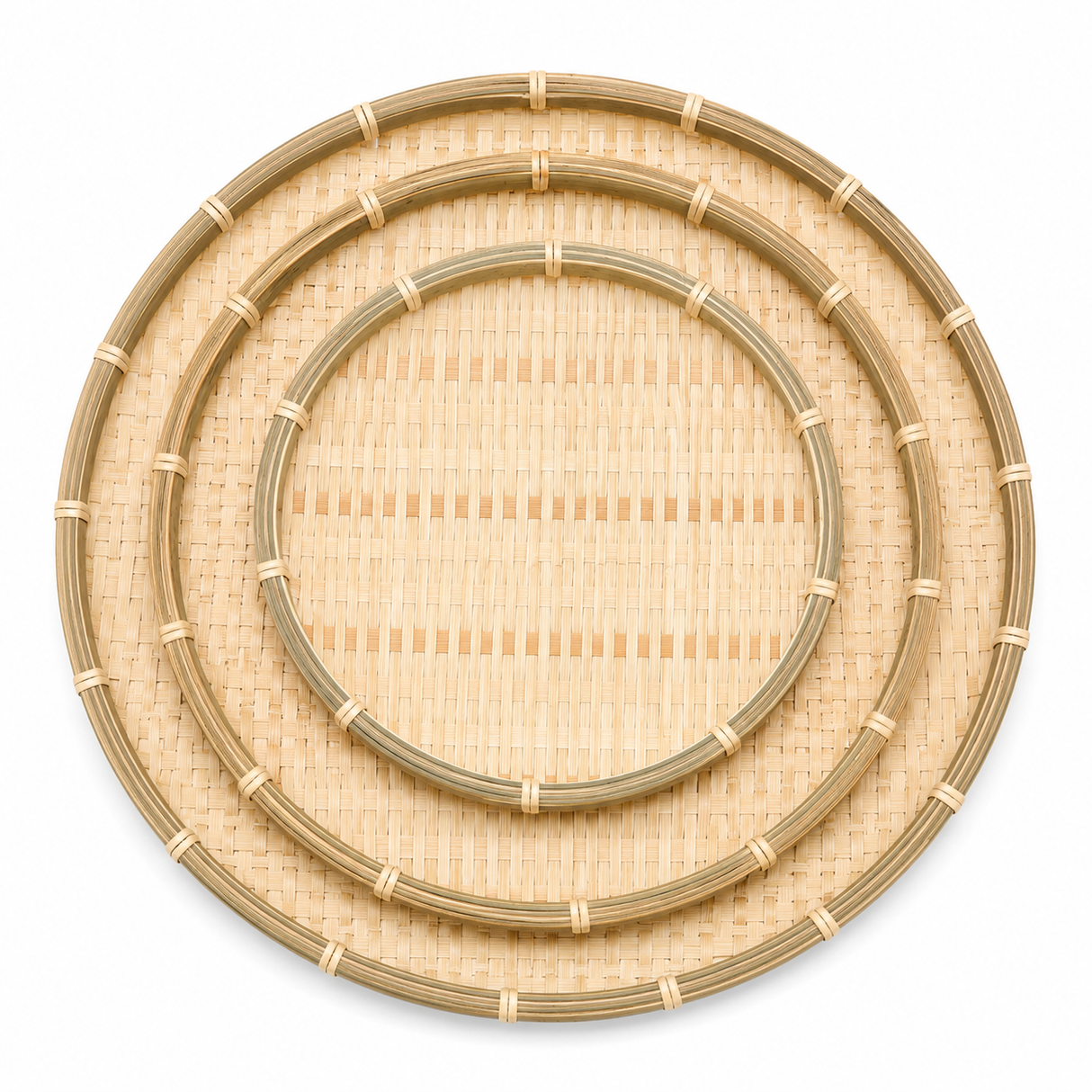 Round Bamboo Food Serving Tray Bowl Dishware Natural Wood - Set of 3