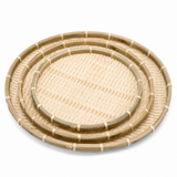 Round Bamboo Food Serving Tray Bowl Dishware Natural Wood - Set of 3
