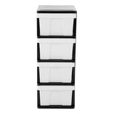 MEGA 4 Tier Drawer Storage Shelf Unit Organiser Plastic Level Office Cabinet in Black/White