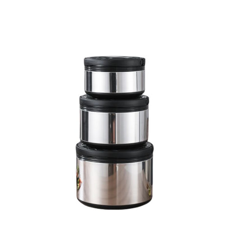 3pc Stainless Steel Food Warmer Set Lunch Storage Boxes (2.5L, 5L & 8L Capacities)
