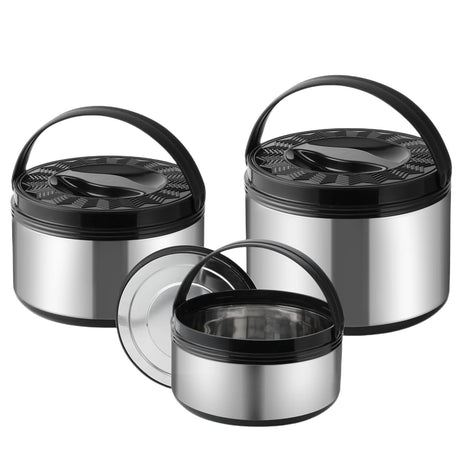 3pc Stainless Steel Food Warmer Set Lunch Storage Boxes (2.5L, 5L & 8L Capacities)