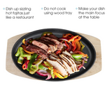 Steak Sizzle Cast Iron Plate w/ Wooden Base & Handle - Serving Platter