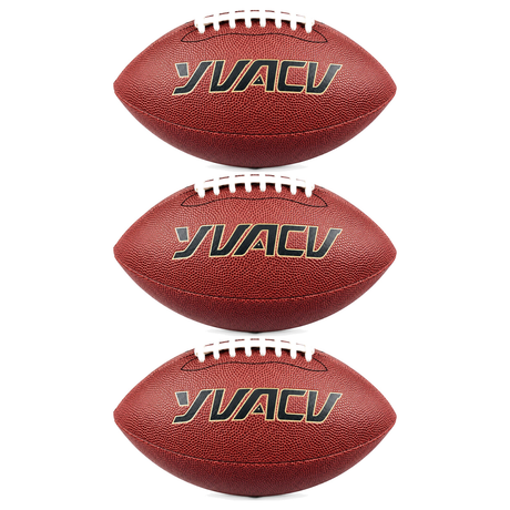 3x Standard American Gridiron Football Pack - Size 9 (Indoor/Outdoor Sports Training Ball)