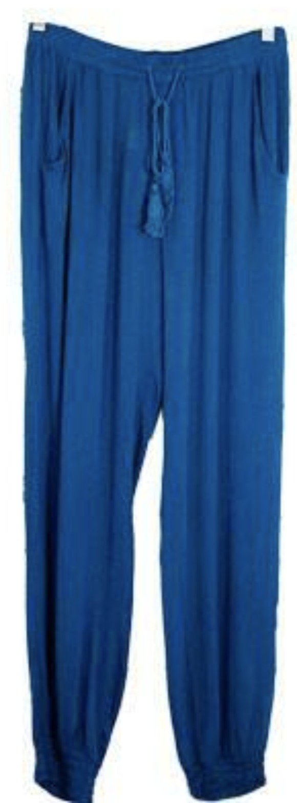 Womens Cuff Harem Pants Bohemian Travel Comfy Ladies Trousers Baggy Loose - Blue