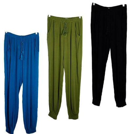 Womens Cuff Harem Pants Bohemian Travel Comfy Ladies Trousers Baggy Loose - Black