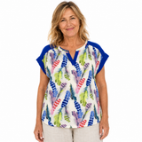 Womens Viscose Summer Gypsy Bohemian Blouse - Pastel Feather Blue (Short Sleeve Harem Top)
