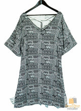 Plus size V-Neck Printed Open Hem Dress  Sleeve King Tall Bohemian - Ziggy