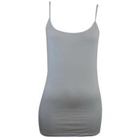 Womens Long Camisole Singlet Tank Top (Summer Casual Wear Basic Shirt) - White