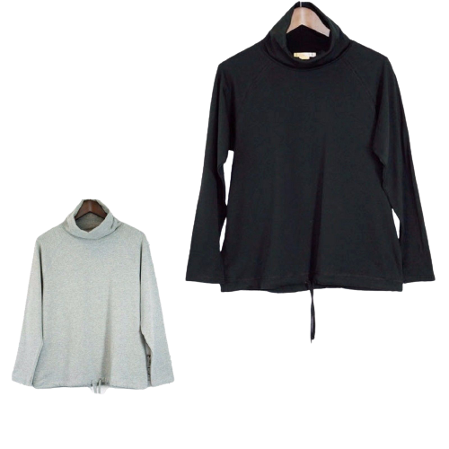 Ladies Cotton SKIVVY Womens Long Sleeve Plain Top Warm Turtle Neck w Cord 1353 - Black