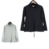 Ladies Cotton SKIVVY Womens Long Sleeve Plain Top Warm Turtle Neck w Cord 1353 - Black