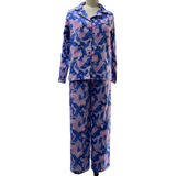 Womens 100% Cotton Flannelette Pyjama Set - Two Piece Top & Pants PJs - Blue Jay