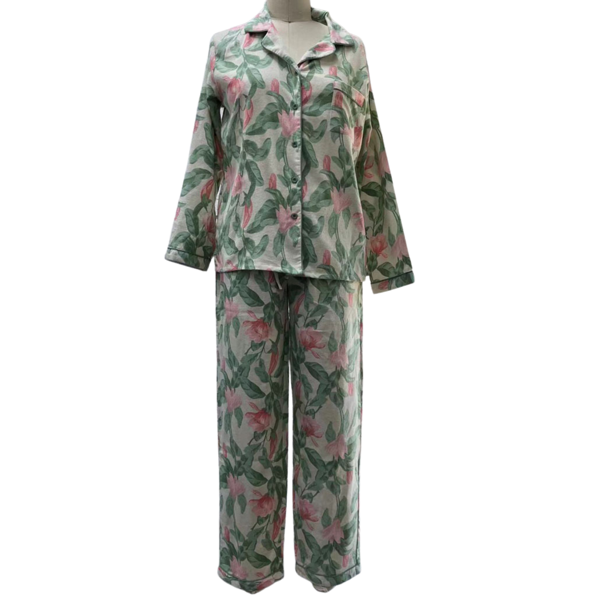 Womens 100% Cotton Flannelette Pyjama Set - Two Piece Top & Pants PJs - Blush