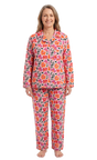 Womens 100% Cotton Flannelette Pyjama Set - Jaclyn Print Pink (Two Piece Top & Pants PJs)