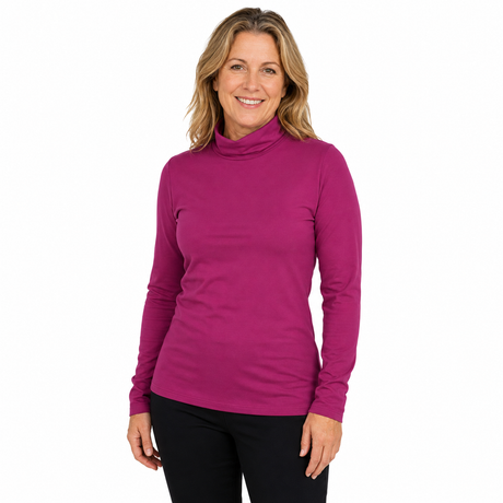 Womens Turtle Neck Long Sleeve Skivvy Top - Bright Purple (Plain Warm Turtleneck)