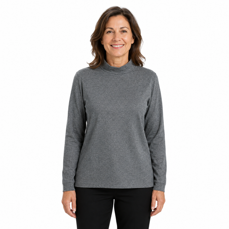 Womens Turtle Neck Long Sleeve Skivvy Top - Charcoal Marle (Plain Warm Turtleneck)