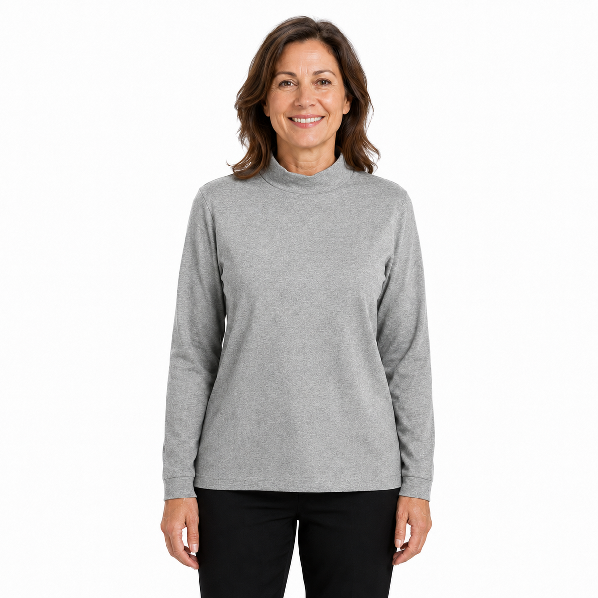 Womens Turtle Neck Long Sleeve Skivvy Top - Grey Marle (Plain Warm Turtleneck)