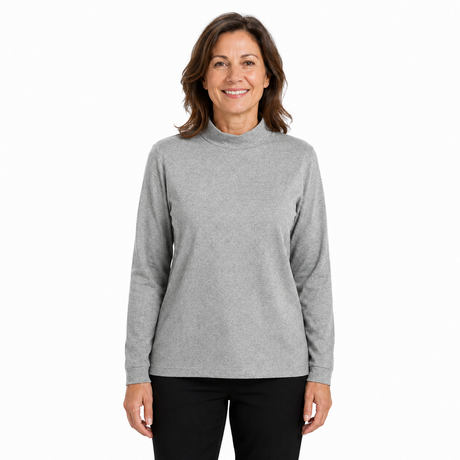 Womens Turtle Neck Long Sleeve Skivvy Top - Grey Marle (Plain Warm Turtleneck)