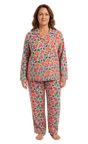 Womens Plus Size 100% Cotton Flannelette Pyjama Set - Jaclyn Print Mint (Two Piece Soft PJs)