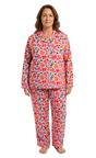 Womens Plus Size 100% Cotton Flannelette Pyjama Set - Jaclyn Print Pink (Two Piece Soft PJs)