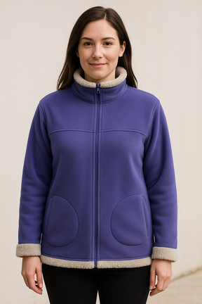 Womens Blue Fur Trimmed Coral Fleece Zip Up Jumper Jacket