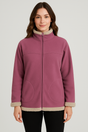 Womens Mauve Fur Trimmed Coral Fleece Zip Up Jumper Jacket