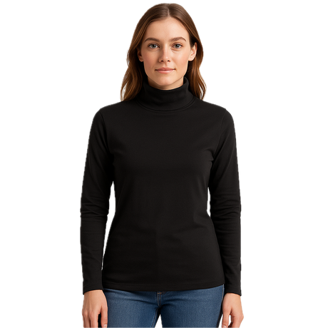Ladies SKIVVY Womens Long Sleeve Plain Top Warm Turtleneck Cotton High Neck in Black