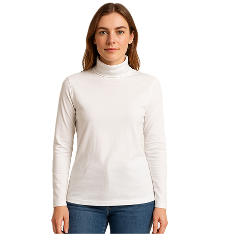 Ladies SKIVVY Womens Long Sleeve Plain Top Warm Turtleneck Cotton High Neck in White